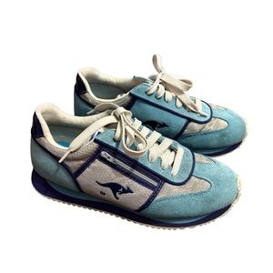Vintage KangaROOS Sneakers Size 8 Teal Suede Shoes with Zipper Pocket